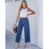 imageluvamia Wide Leg Jeans for Women High Waisted Cropped Pull On Jeans Elastic Wasit Drawstring Stretch Denim Trouser PantsClassic Blue