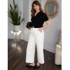 imageluvamia Wide Leg Jeans for Women High Waisted Cropped Pull On Jeans Elastic Wasit Drawstring Stretch Denim Trouser PantsCream White