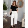 imageluvamia Wide Leg Jeans for Women High Waisted Cropped Pull On Jeans Elastic Wasit Drawstring Stretch Denim Trouser PantsCream White