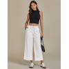 imageluvamia Wide Leg Jeans for Women High Waisted Cropped Pull On Jeans Elastic Wasit Drawstring Stretch Denim Trouser PantsCream White