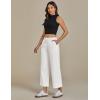 imageluvamia Wide Leg Jeans for Women High Waisted Cropped Pull On Jeans Elastic Wasit Drawstring Stretch Denim Trouser PantsCream White