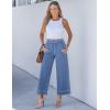 imageluvamia Wide Leg Jeans for Women High Waisted Cropped Pull On Jeans Elastic Wasit Drawstring Stretch Denim Trouser PantsMedium Blue