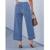 imageluvamia Wide Leg Jeans for Women High Waisted Cropped Pull On Jeans Elastic Wasit Drawstring Stretch Denim Trouser PantsMedium Blue