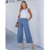 imageluvamia Wide Leg Jeans for Women High Waisted Cropped Pull On Jeans Elastic Wasit Drawstring Stretch Denim Trouser PantsMedium Blue