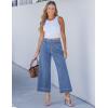 imageluvamia Wide Leg Jeans for Women High Waisted Cropped Pull On Jeans Elastic Wasit Drawstring Stretch Denim Trouser PantsMedium Blue
