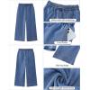 imageluvamia Wide Leg Jeans for Women High Waisted Cropped Pull On Jeans Elastic Wasit Drawstring Stretch Denim Trouser PantsMedium Blue