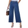 imageluvamia Wide Leg Jeans for Women High Waisted Cropped Pull On Jeans Elastic Wasit Drawstring Stretch Denim Trouser PantsClassic Blue