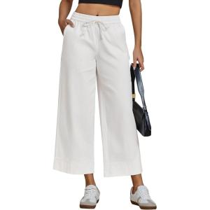 imageluvamia Wide Leg Jeans for Women High Waisted Cropped Pull On Jeans Elastic Wasit Drawstring Stretch Denim Trouser PantsCream White