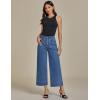 imageluvamia Wide Leg Jeans for Women Cropped High Waisted Trendy Button Fly Patch Pocket Stretchy Denim Pants Trousers JeansClassic Blue