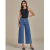 imageluvamia Wide Leg Jeans for Women Cropped High Waisted Trendy Button Fly Patch Pocket Stretchy Denim Pants Trousers JeansClassic Blue