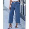 imageluvamia Wide Leg Jeans for Women Cropped High Waisted Trendy Button Fly Patch Pocket Stretchy Denim Pants Trousers JeansClassic Blue
