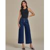 imageluvamia Wide Leg Jeans for Women Cropped High Waisted Trendy Button Fly Patch Pocket Stretchy Denim Pants Trousers JeansDarkness Blue