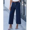 imageluvamia Wide Leg Jeans for Women Cropped High Waisted Trendy Button Fly Patch Pocket Stretchy Denim Pants Trousers JeansDarkness Blue