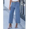imageluvamia Wide Leg Jeans for Women Cropped High Waisted Trendy Button Fly Patch Pocket Stretchy Denim Pants Trousers JeansMedium Blue