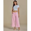 imageluvamia Wide Leg Jeans for Women Cropped High Waisted Trendy Button Fly Patch Pocket Stretchy Denim Pants Trousers JeansPinkaboo