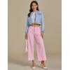 imageluvamia Wide Leg Jeans for Women Cropped High Waisted Trendy Button Fly Patch Pocket Stretchy Denim Pants Trousers JeansPinkaboo