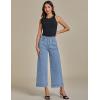 imageluvamia Wide Leg Jeans for Women Cropped High Waisted Trendy Button Fly Patch Pocket Stretchy Denim Pants Trousers JeansSeaside Blue