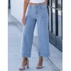 imageluvamia Wide Leg Jeans for Women Cropped High Waisted Trendy Button Fly Patch Pocket Stretchy Denim Pants Trousers JeansSeaside Blue