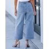 imageluvamia Wide Leg Jeans for Women Cropped High Waisted Trendy Button Fly Patch Pocket Stretchy Denim Pants Trousers JeansSeaside Blue