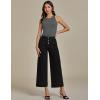 imageluvamia Wide Leg Jeans for Women Cropped High Waisted Trendy Button Fly Patch Pocket Stretchy Denim Pants Trousers JeansWashed Black