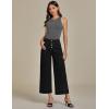 imageluvamia Wide Leg Jeans for Women Cropped High Waisted Trendy Button Fly Patch Pocket Stretchy Denim Pants Trousers JeansWashed Black