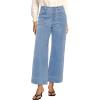 imageluvamia Wide Leg Jeans for Women Cropped High Waisted Trendy Button Fly Patch Pocket Stretchy Denim Pants Trousers JeansSeaside Blue