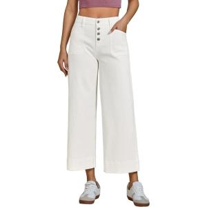 imageluvamia Wide Leg Jeans for Women Cropped High Waisted Trendy Button Fly Patch Pocket Stretchy Denim Pants Trousers JeansCream White