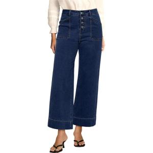 imageluvamia Wide Leg Jeans for Women Cropped High Waisted Trendy Button Fly Patch Pocket Stretchy Denim Pants Trousers JeansDarkness Blue