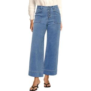 imageluvamia Wide Leg Jeans for Women Cropped High Waisted Trendy Button Fly Patch Pocket Stretchy Denim Pants Trousers JeansMedium Blue