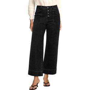 imageluvamia Wide Leg Jeans for Women Cropped High Waisted Trendy Button Fly Patch Pocket Stretchy Denim Pants Trousers JeansWashed Black
