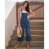 imageluvamia Denim Overalls for Women Stretchy Capri Jean Jumpsuit Loose Fit Summer Cropped Wide Leg Button Front Bib OverallClassic Blue