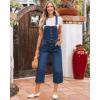 imageluvamia Denim Overalls for Women Stretchy Capri Jean Jumpsuit Loose Fit Summer Cropped Wide Leg Button Front Bib OverallClassic Blue