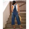 imageluvamia Denim Overalls for Women Stretchy Capri Jean Jumpsuit Loose Fit Summer Cropped Wide Leg Button Front Bib OverallClassic Blue