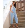 imageluvamia Denim Overalls for Women Stretchy Capri Jean Jumpsuit Loose Fit Summer Cropped Wide Leg Button Front Bib OverallCool Blue