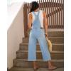 imageluvamia Denim Overalls for Women Stretchy Capri Jean Jumpsuit Loose Fit Summer Cropped Wide Leg Button Front Bib OverallCool Blue