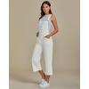 imageluvamia Denim Overalls for Women Stretchy Capri Jean Jumpsuit Loose Fit Summer Cropped Wide Leg Button Front Bib OverallCream White