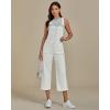 imageluvamia Denim Overalls for Women Stretchy Capri Jean Jumpsuit Loose Fit Summer Cropped Wide Leg Button Front Bib OverallCream White