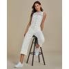 imageluvamia Denim Overalls for Women Stretchy Capri Jean Jumpsuit Loose Fit Summer Cropped Wide Leg Button Front Bib OverallCream White