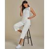 imageluvamia Denim Overalls for Women Stretchy Capri Jean Jumpsuit Loose Fit Summer Cropped Wide Leg Button Front Bib OverallCream White