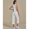 imageluvamia Denim Overalls for Women Stretchy Capri Jean Jumpsuit Loose Fit Summer Cropped Wide Leg Button Front Bib OverallCream White