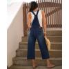 imageluvamia Denim Overalls for Women Stretchy Capri Jean Jumpsuit Loose Fit Summer Cropped Wide Leg Button Front Bib OverallDarkness Blue