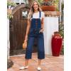 imageluvamia Denim Overalls for Women Stretchy Capri Jean Jumpsuit Loose Fit Summer Cropped Wide Leg Button Front Bib OverallDarkness Blue