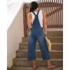 imageluvamia Denim Overalls for Women Stretchy Capri Jean Jumpsuit Loose Fit Summer Cropped Wide Leg Button Front Bib OverallMedium Blue