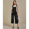 imageluvamia Denim Overalls for Women Stretchy Capri Jean Jumpsuit Loose Fit Summer Cropped Wide Leg Button Front Bib OverallWashed Black
