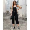 imageluvamia Denim Overalls for Women Stretchy Capri Jean Jumpsuit Loose Fit Summer Cropped Wide Leg Button Front Bib OverallWashed Black