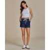 imageluvamia Jean Shorts for Women High Waisted Pull On Drawstring Elastic Waist Trendy Stretchy Denim Jorts Summer ShortsDarkness Blue