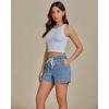 imageluvamia Jean Shorts for Women High Waisted Pull On Drawstring Elastic Waist Trendy Stretchy Denim Jorts Summer ShortsLakeside Blue
