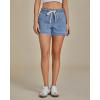 imageluvamia Jean Shorts for Women High Waisted Pull On Drawstring Elastic Waist Trendy Stretchy Denim Jorts Summer ShortsLakeside Blue