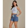 imageluvamia Jean Shorts for Women High Waisted Pull On Drawstring Elastic Waist Trendy Stretchy Denim Jorts Summer ShortsMedium Blue