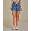 imageluvamia Jean Shorts for Women High Waisted Pull On Drawstring Elastic Waist Trendy Stretchy Denim Jorts Summer ShortsMedium Blue